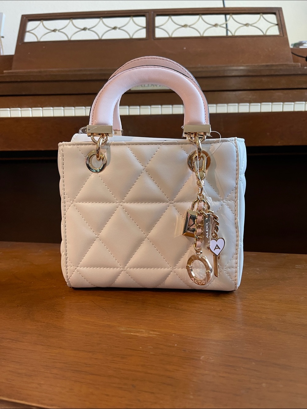 Quilted Small Top-Handle Women's Bag in Light Pink